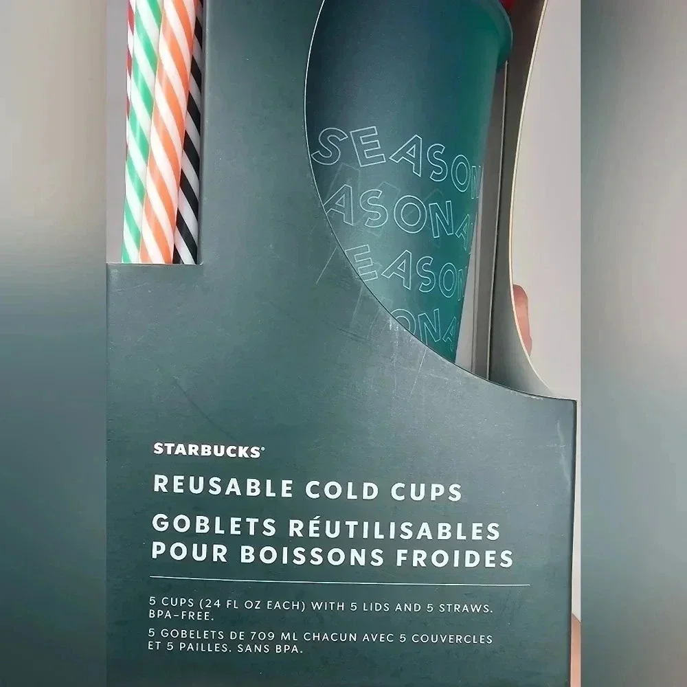 LMTD EDITION HOLIDAY 2019 STARBUCKS Reusable Cold Cups with Lids & Straws 5 Pack